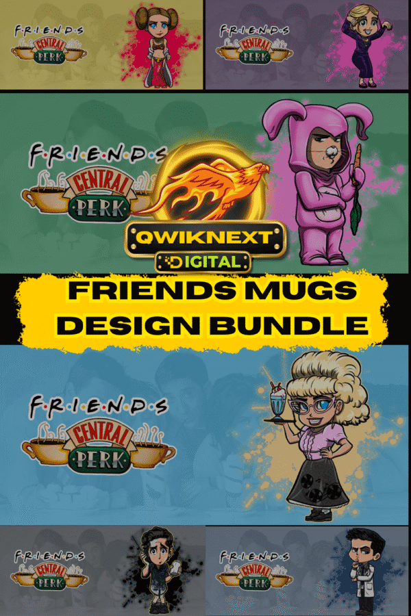 FRIENDS TV Show Mug Design Bundle – 6 PNG + 6 JPG – All Main Characters – Printable, High-Quality