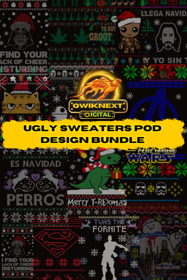 Ugly Sweaters Design Bundle – 22 Hilarious Holiday-Themed Designs | Star Wars, Superman, Harry Potter | 44 Files (PNG + AI)