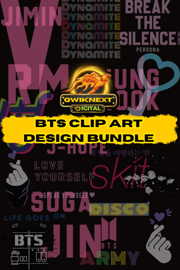 BTS Clipart POD Design Bundle | 40+ K-Pop Inspired Graphics | PNG, SVG, EPS, DXF, PDF + Fonts