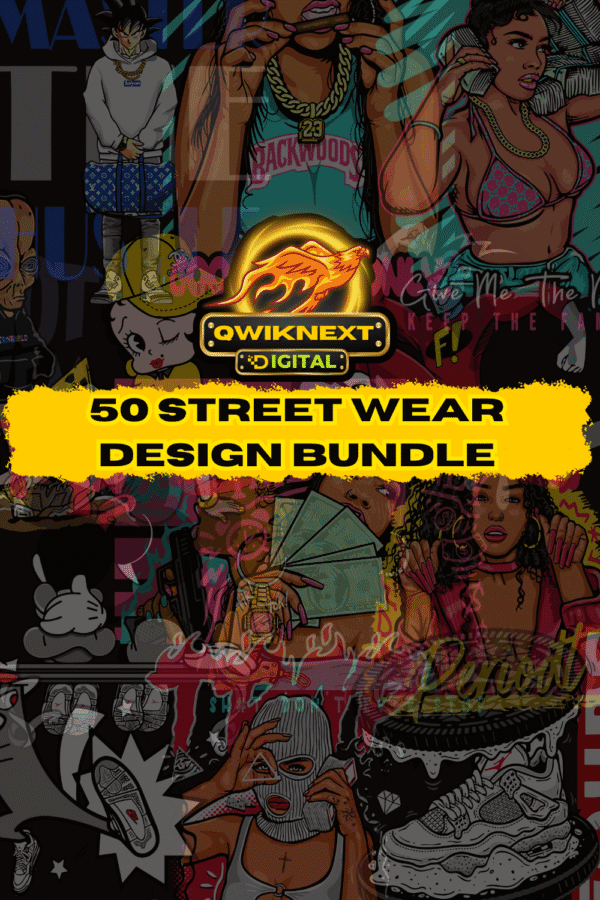 New 50 Streetwear Design Bundle | PNG + AI Files | Urban Graphics for T-Shirts, Merch & POD