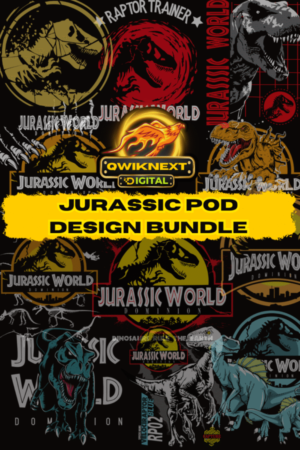 🦖 Jurassic POD Design Bundle – 17 Dinosaur-Themed PNG + AI Files for Print-on-Demand & Merch Creators