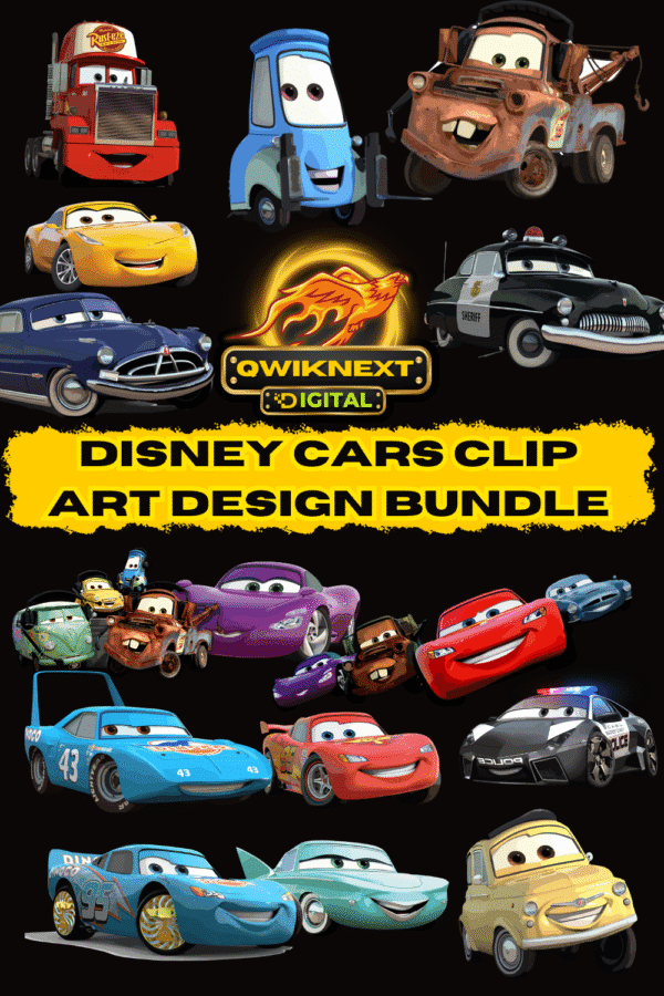 Disney Cars Design Art Bundle – 120+ High-Quality POD-Ready Files | AI, DXF, EPS, PDF, PNG, SVG Formats | Lightning McQueen & More | Digital Download