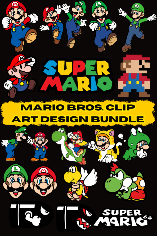 Super Mario Design Art Bundle – 300+ High-Quality PNG, SVG, JPG, AI, EPS, PDF Files + Fonts | Printable & POD-Ready | Instant Digital Download