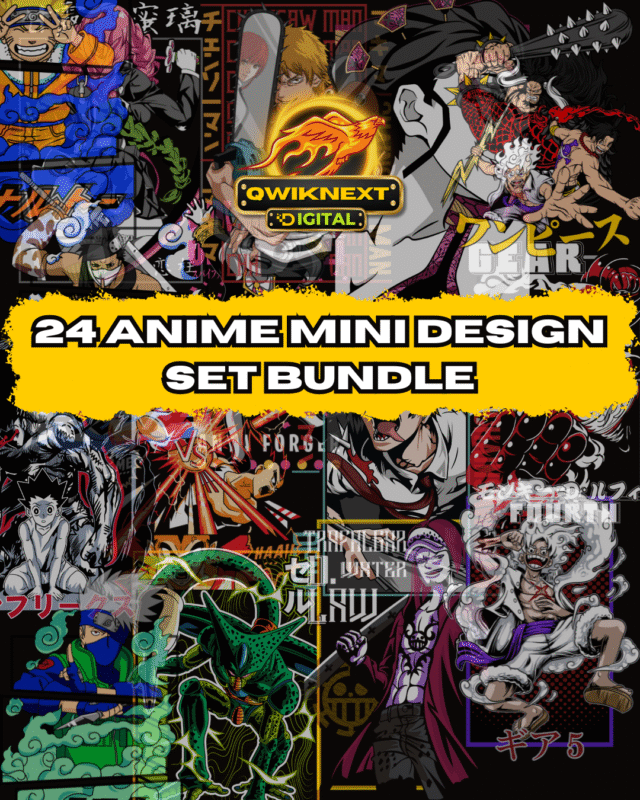24 Anime Mini Design Set – Kawaii PNG Graphics for POD & Crafts Freebie
