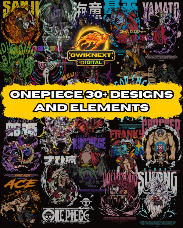 One Piece Vector POD Mega Bundle – 30+ High-Quality Designs & Elements (SVG/PNG) FREEBIE