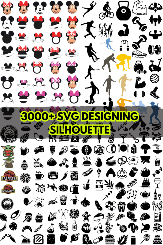 Free 3000 Designing Silhouette SVG Collection – POD & Design Assets - Mickey Baby Yoda food sports and more