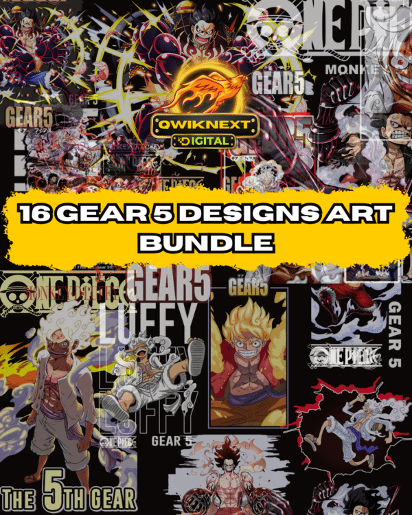 16 Gear 5 Anime Fan-Art Design Bundle | High-Quality POD-Ready Graphics for Merch & Digital Creations