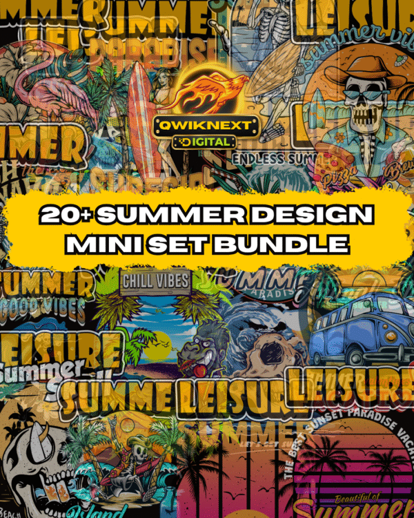 20+ Summer Design Mini Set Bundle | Tropical, Surfing & Beach-Themed Illustrations for POD & Merch