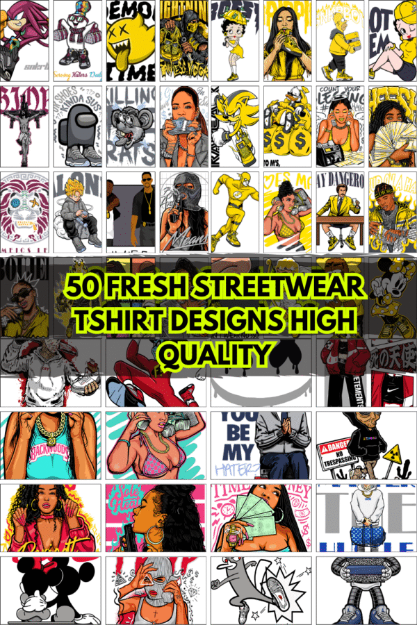 50 Fresh Streetwear T-Shirt Designs – POD Ready Bundle (AI + PNG Files)