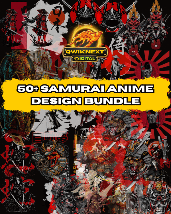 50+ Samurai Anime Design Bundle | Premium Warrior-Themed Illustrations for POD, Merch & Digital Creativity