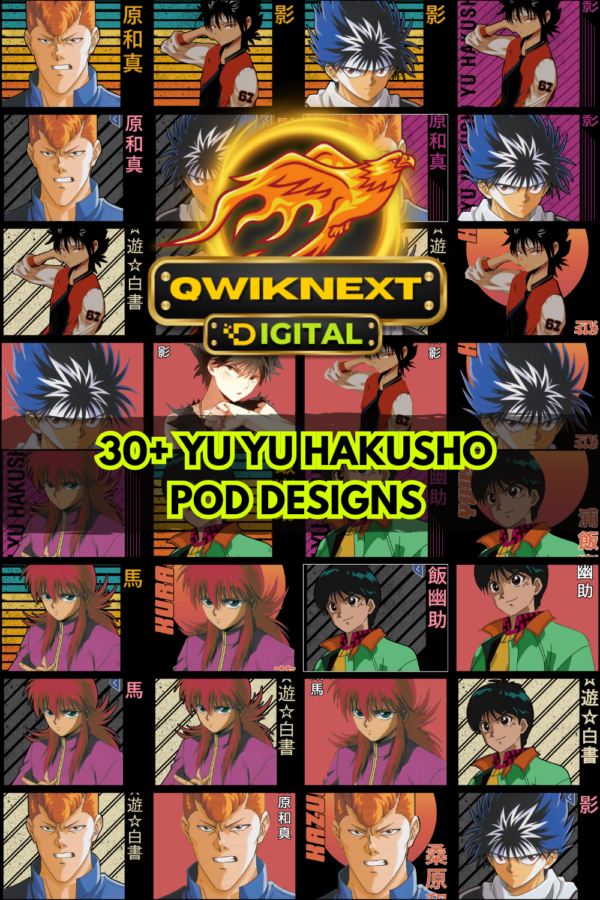 Yu Yu Hakusho POD Designs Bundle (30+ High-Resolution Anime PNG Files) – Fan-Inspired Artwork for T-Shirts, Stickers & Posters