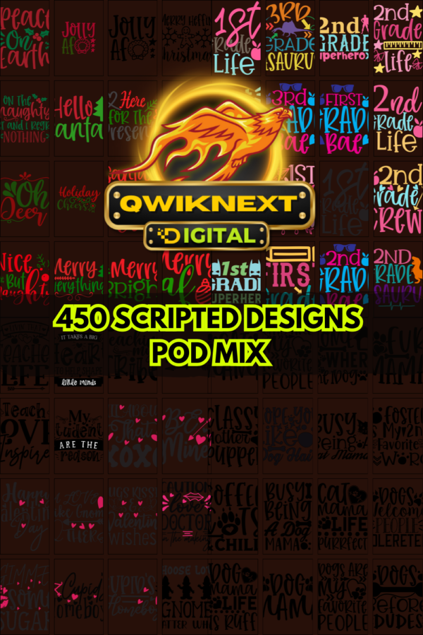 450 T-Shirt Designs Mega Bundle PNG – Teacher, Christmas, Valentine, Dog, Cat, Coffee & Motivational Quotes POD Pack for Etsy, Merch, Redbubble & Print on Demand