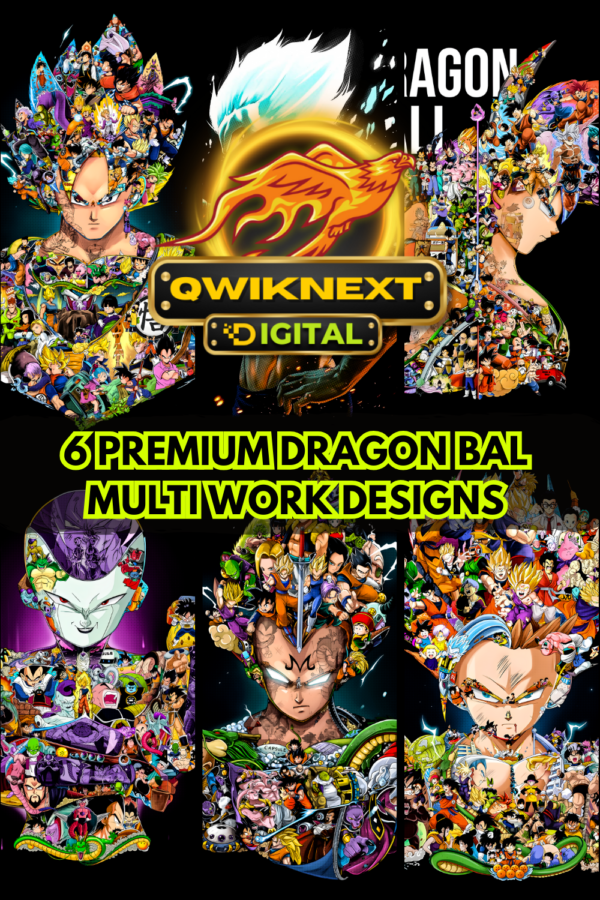 6 Premium Dragon Ball Multi-Work Design Bundle | High-Detail Anime POD Art for T-Shirts, Posters & Prints