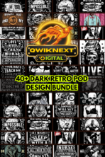 40+ Dark Retro T-Shirt Designs Bundle – Biker, Skull, Hunting, Roadtrip, Nurse & Vintage Grunge Typography PNG for Print on Demand, Merch by Amazon & Etsy POD