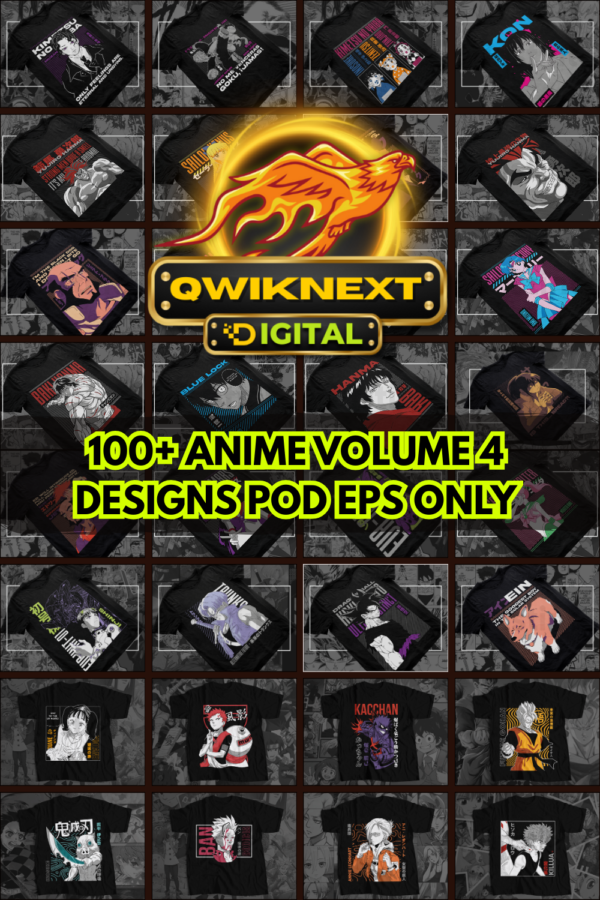 Anime T-Shirt Vector Design Bundle (EPS Files) – 100+ Fan-Inspired Streetwear Graphics for Screen Printing, DTF & Clothing Brands