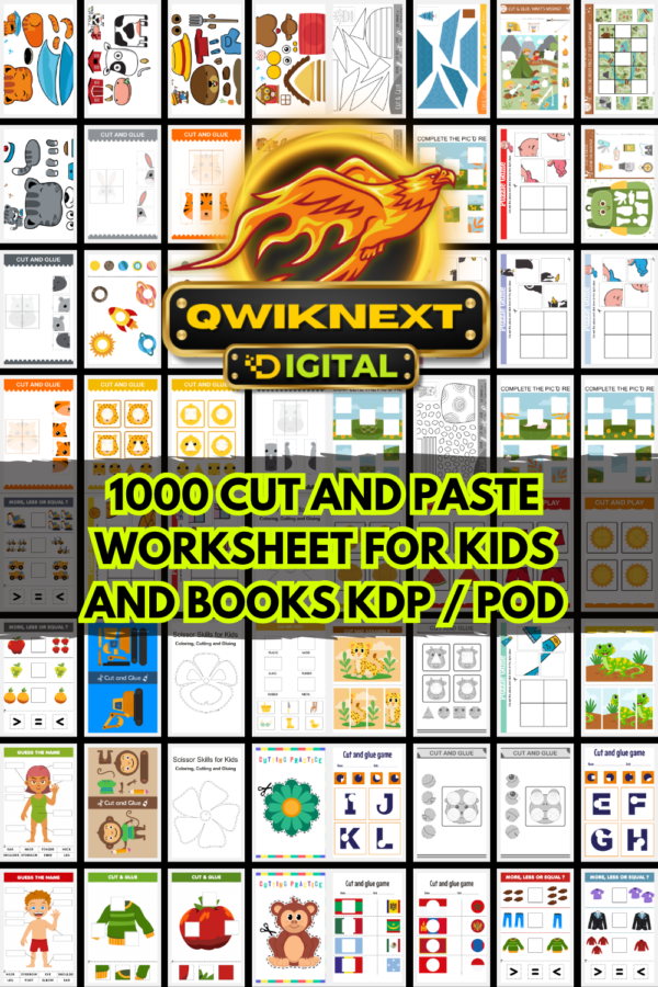 Cut and Paste Worksheets for Kids Bundle (1000+ Pages) | Scissor Skills, Cut & Glue, Puzzle Activities | KDP POD Printable | Instant Download