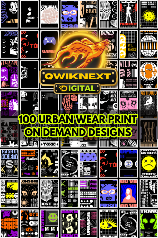 Urban Streetwear T-Shirt Designs Bundle – 100+ Aesthetic POD Graphics (PNG, EPS, SVG) for Print-on-Demand & Clothing Brands