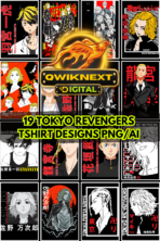 Tokyo Revengers T-Shirt Designs Bundle | 19 PNG + AI Anime Graphics for Print on Demand | Street Anime Merch Pack