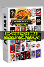 Anime 50+ T-Shirt Designs Bundle | PNG + AI + CDS + JPG Files | Ultimate Print on Demand Anime Pack