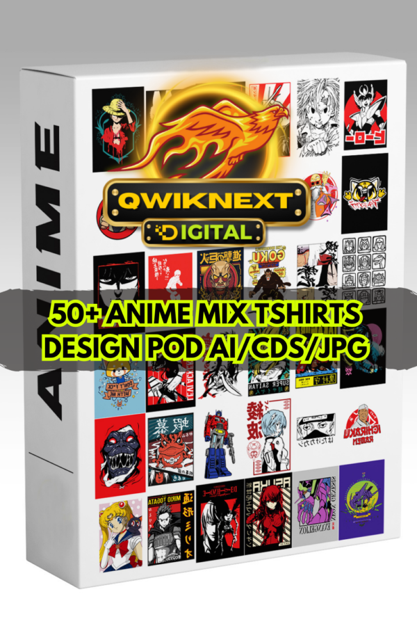 Anime 50+ T-Shirt Designs Bundle | PNG + AI + CDS + JPG Files | Ultimate Print on Demand Anime Pack
