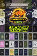 Retro Vintage T-Shirt Designs Bundle – 25 Premium Distressed PNG Designs for Print-on-Demand