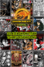 Attack on Titan T-Shirt Designs Bundle | 25 PNG High-Quality Anime Graphics for Print on Demand | Dark Aesthetic Anime Art Pack