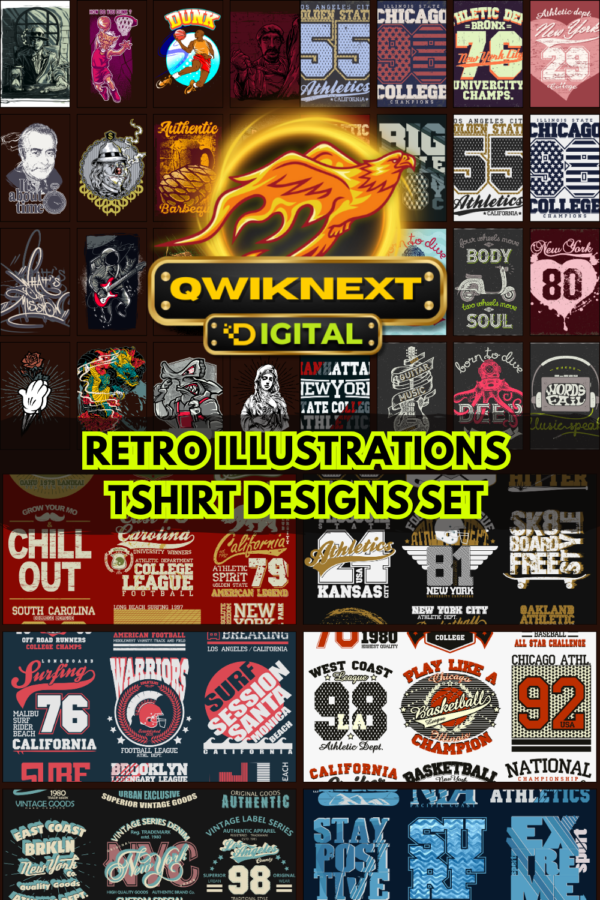 🚀 50+ Retro T-Shirt Designs Bundle – Vintage Graphics Pack (EPS, PNG, JPG) for Print-on-Demand & Commercial Use