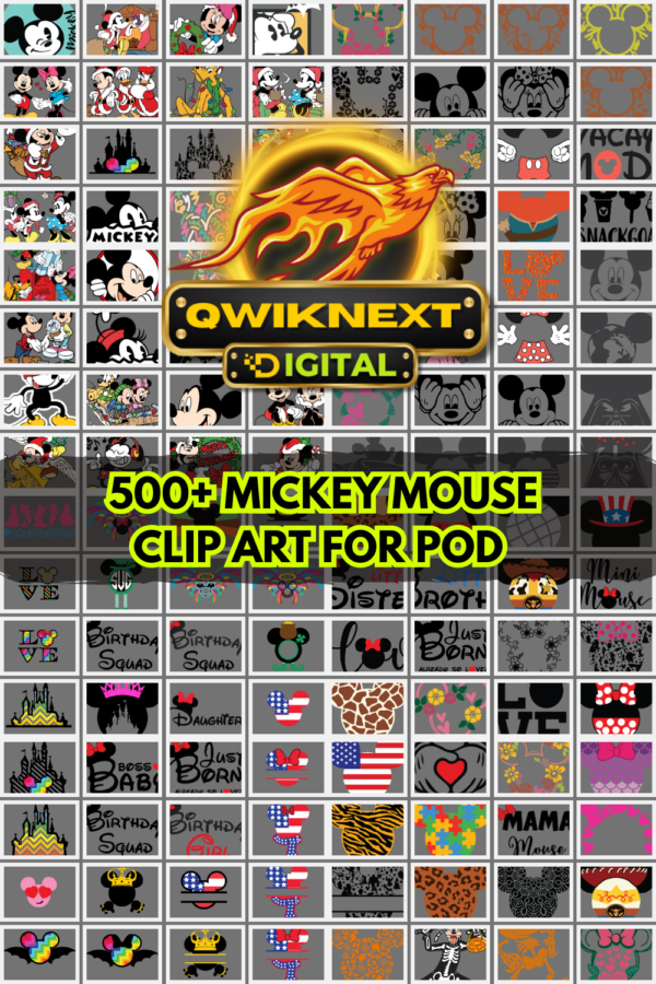 Mickey Mouse Clipart Bundle – 500+ Fan-Made PNG Designs for Print-on-Demand, T-Shirts & Crafts