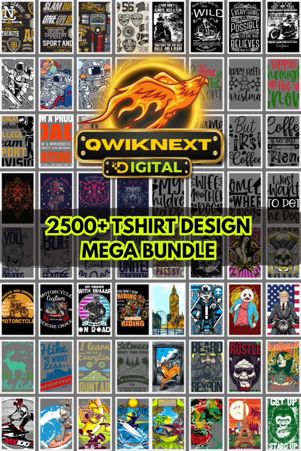 Premium T-Shirt Design Bundle – 2500+ Print-on-Demand Graphics Pack with Categorized Folders (PNG, SVG, EPS)