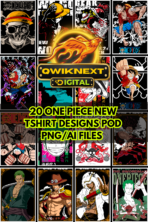 One Piece T-Shirt Designs Bundle | 20 PNG + AI Anime Graphics for Print on Demand | Pirate Anime Merch Pack