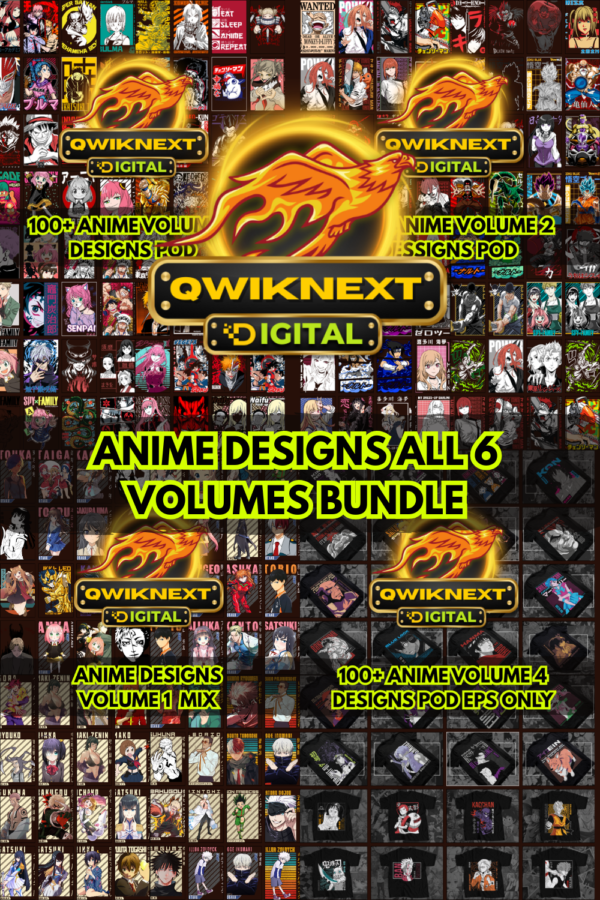Anime Style Mega Bundle – 600+ High-Resolution Character Designs (Volumes 1–6) | Print-on-Demand PNG Pack for T-Shirts, Posters & Stickers | Instant Download