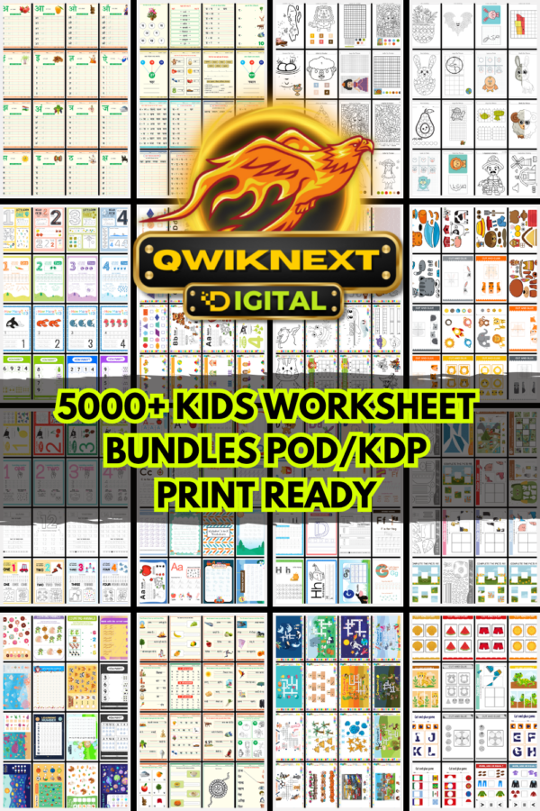 Kids Worksheets Mega Bundle (5000+ Pages) | Alphabet, Hindi, Coloring, Cut & Paste, Writing, Games | KDP POD Printable Pack