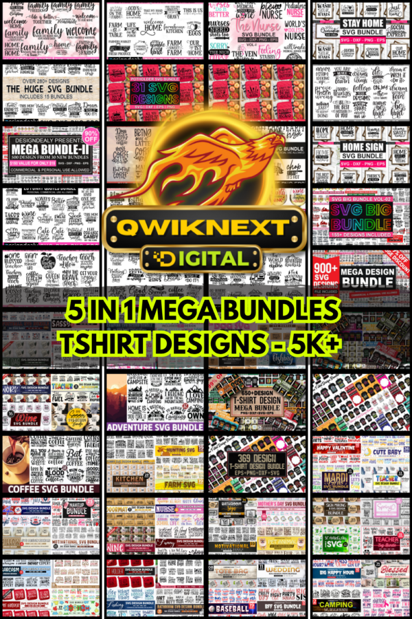 5in1 T-Shirt Designs Mega Bundle – SVG, PNG, EPS, DXF Files for Cricut, Print on Demand & Merch | Instant Download