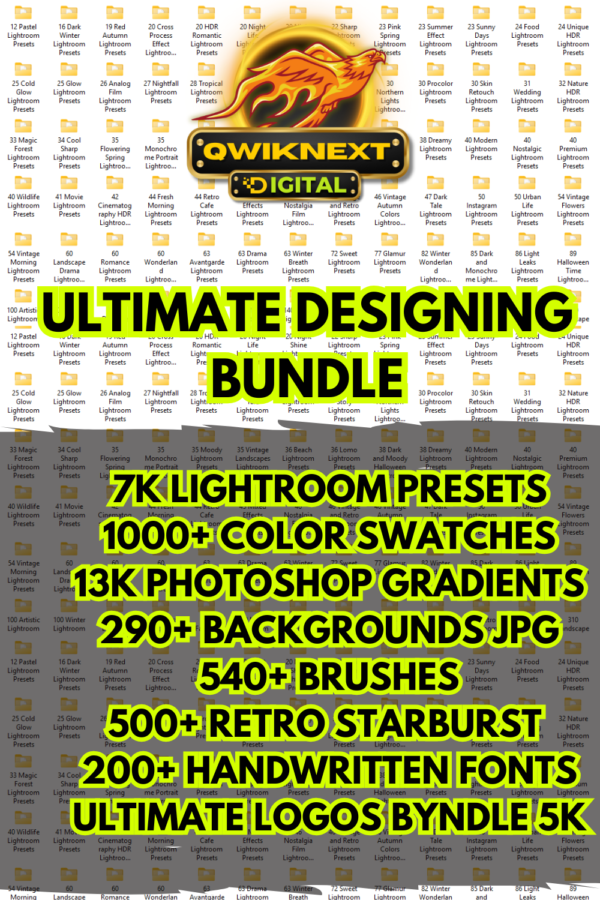 Ultimate Designing Bundle – 7000+ Lightroom Presets, 13K Photoshop Gradients, Fonts, Brushes, Backgrounds & Logo Templates | All-in-One Creator Kit