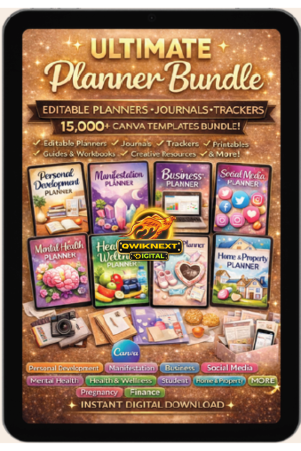 Ultimate Planner Bundle | 15,000+ Editable Canva Templates | Journals, Trackers & Printable Planners | PLR & MRR Digital Download